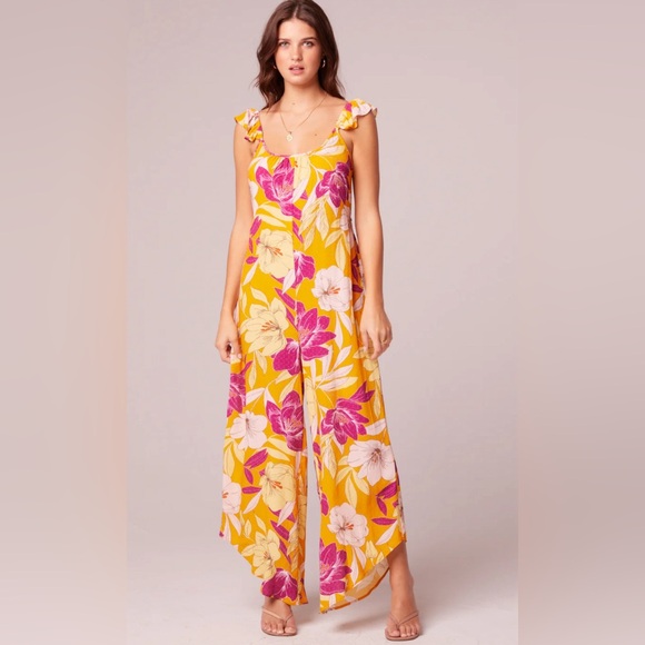 Band of Gypsies Pants - BOG Band of the Free EUPHORIA GOLD FLORAL WIDE LEG JUMPSUIT, XS, NWT